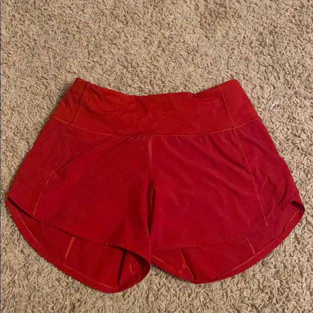 Red lululemon speed up shorts